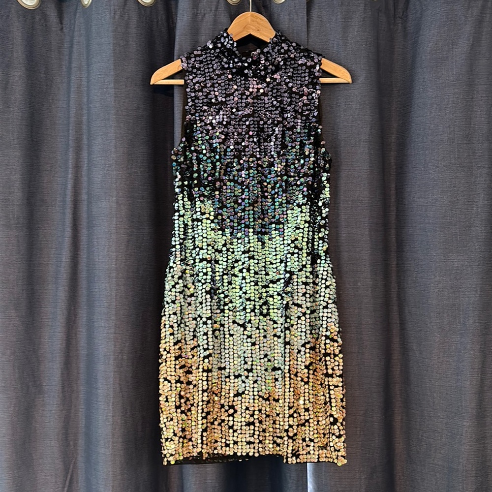 Momo Sleeveless High-Neck Sequin Dress